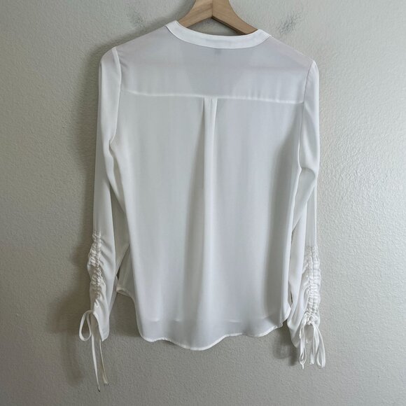 Express Womens XS White V Neck Blouse Zipper Detail Ruched Sleeves Shirt Top - Picture 7 of 7